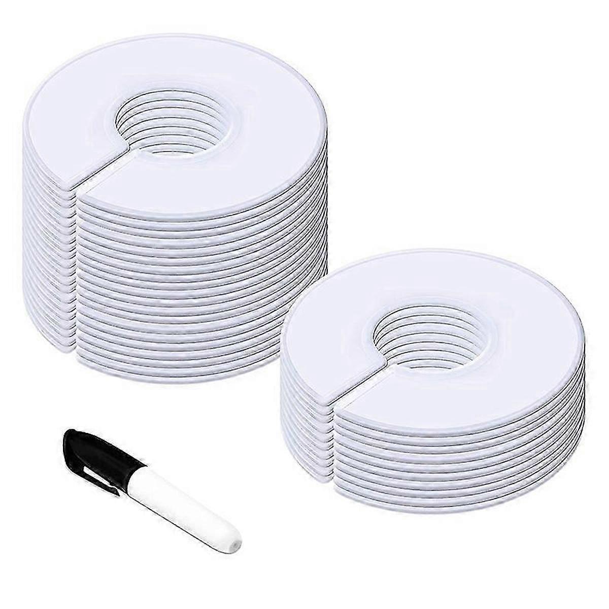 30 pack white round closet hanger dividers with marker, 3.5 inch outer, 1 inch inner