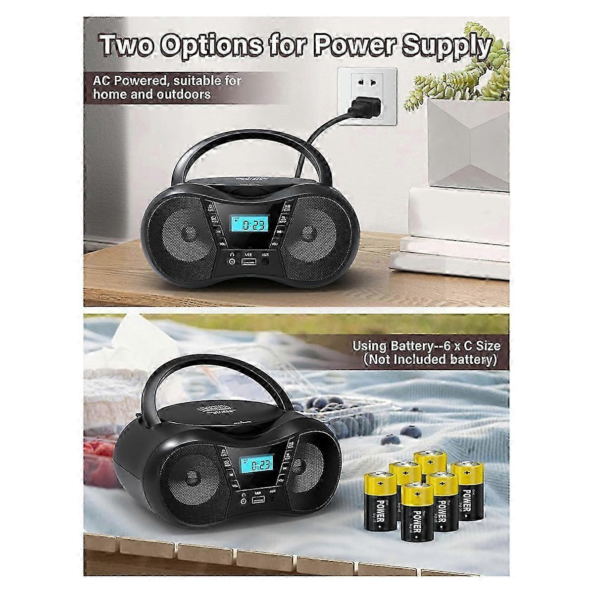 Portable CD Player Bluetooth CD Player AM/FM Radio Stereo Player, Compatible for CD/CD-R/RW Radio for Home(EU)