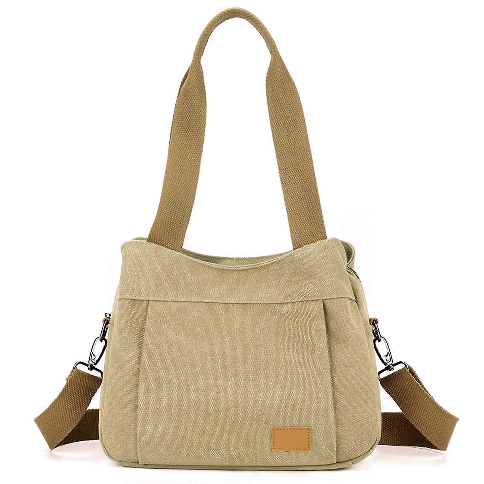 Women's Canvas Purse Small Shoulder Tote Work Crossbody Bag Multipocket Handbag