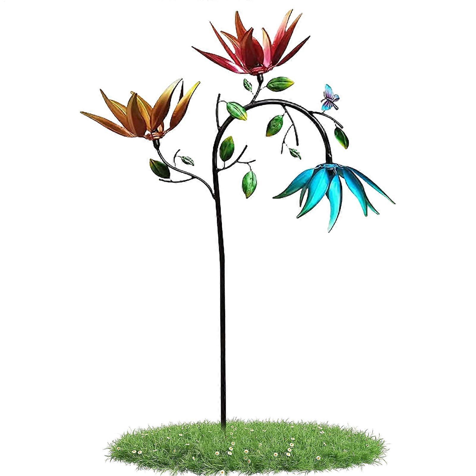 Flower Wind Chime Iron Sunflowers, Solar Metal Wind Spinner, 180 x 30 x 15 cm, Yard Garden Wind Sculpture For Patio