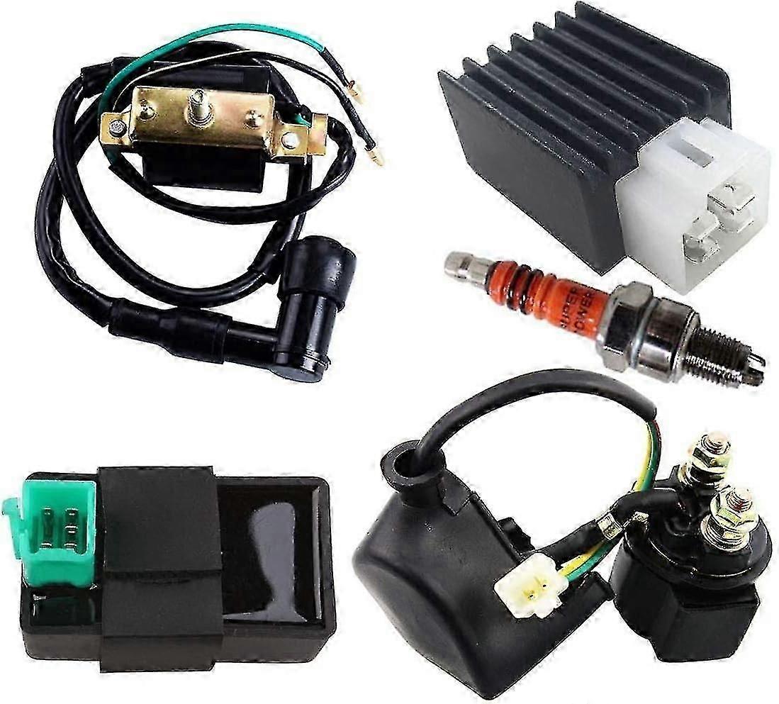 CDI Box Ignition Coil 5 Pin Regulator Rectifier Relay Spark Plug compatible Kazuma Meerkat 50cc Falcon 70cc 90cc 110cc Taotao Roketa Coolster 110CC A