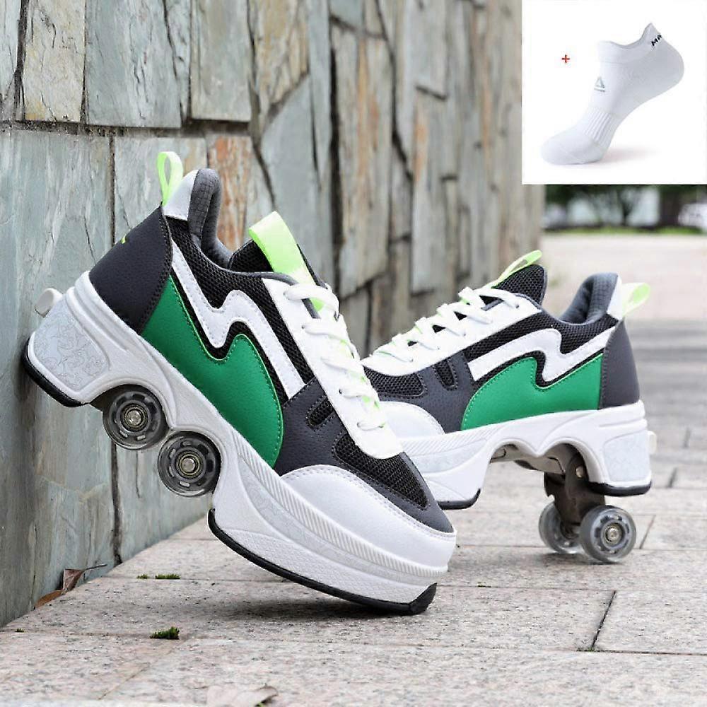 Inline Skate 2in1 Shoes Adjustable Roller Quad Skates Outdoor Sports E42