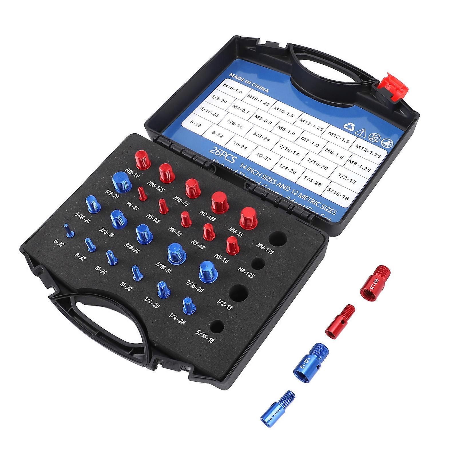 Nut Bolt Thread Checker 12 Metric 14 Inch Nut Bolt Gauge with Case for Narrow Area Red Blue 