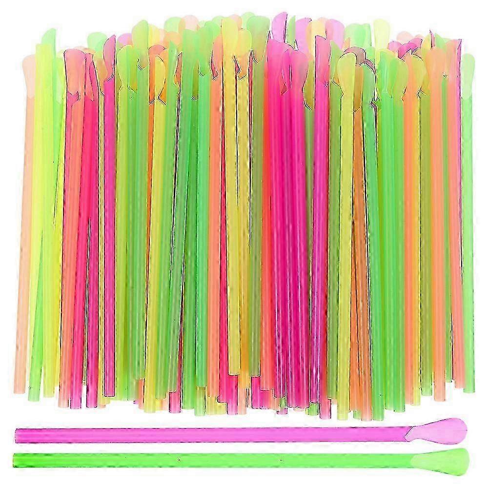 2025 400pcs Disposable Spoon Straws - Dual-Use Slushie Straws with Scoop End for Ice Cones & Beverages