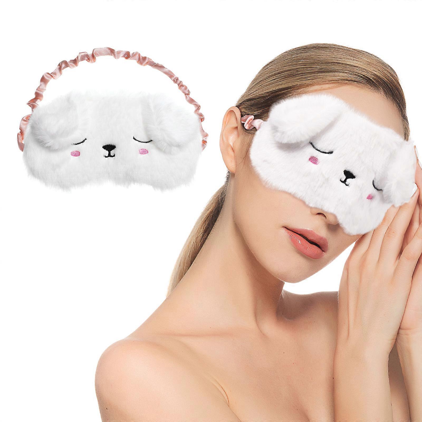 Light Blocking Sleep Mask Plush Eye Mask For Home Travel Oval Shape White Color Soft Sleeping Blindfold 1Pack