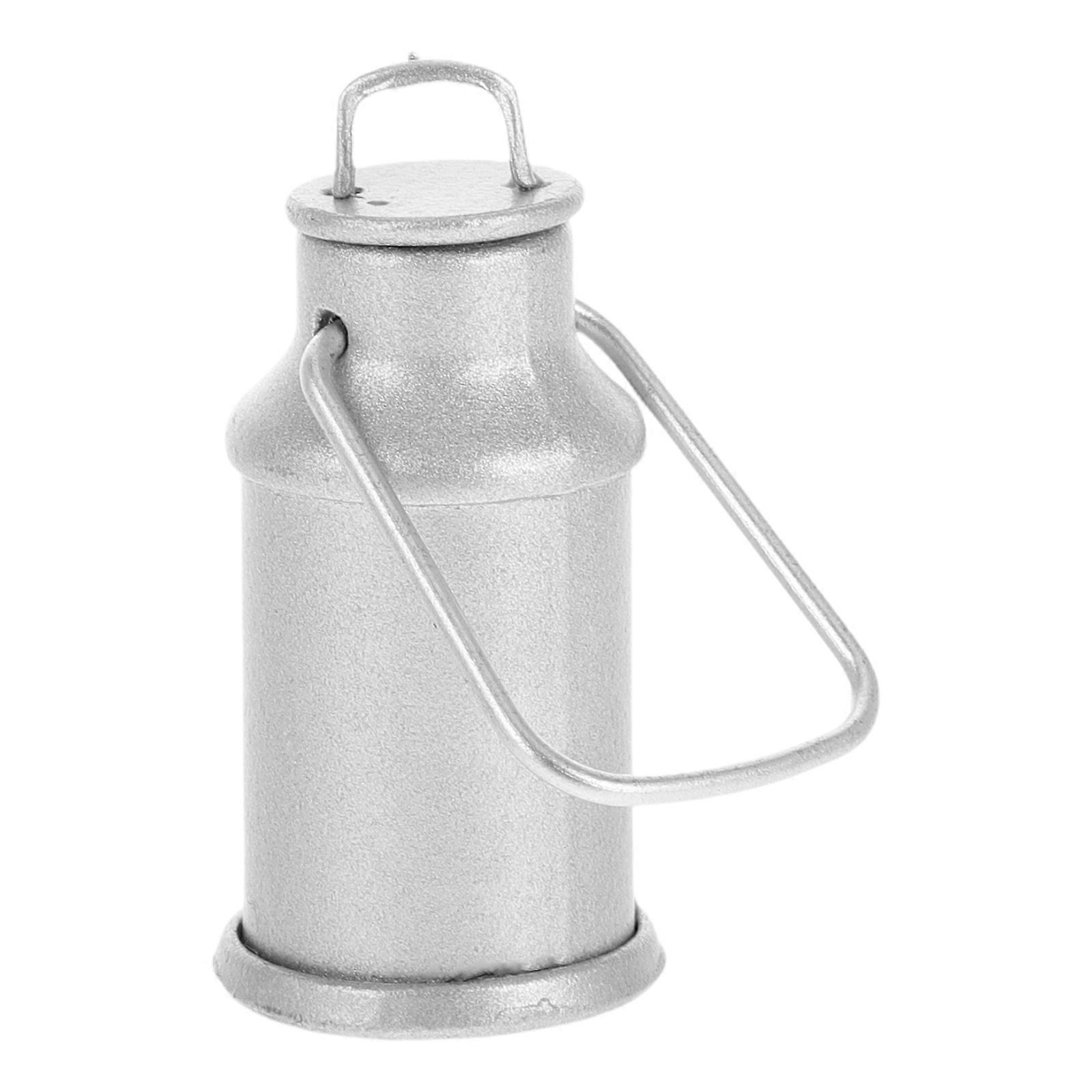 Miniature Milk Jug Silver 4.80X1.60X1.60CM Alloy Realistic Prop for Pretend Play in Doll House Kitchen Furniture 1Set