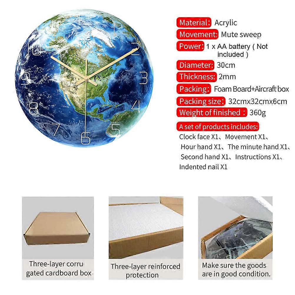 Retro Waterproof Wall Clock Acrylic Silent Public Office 30x30x0.2cm Time Display 1 Set