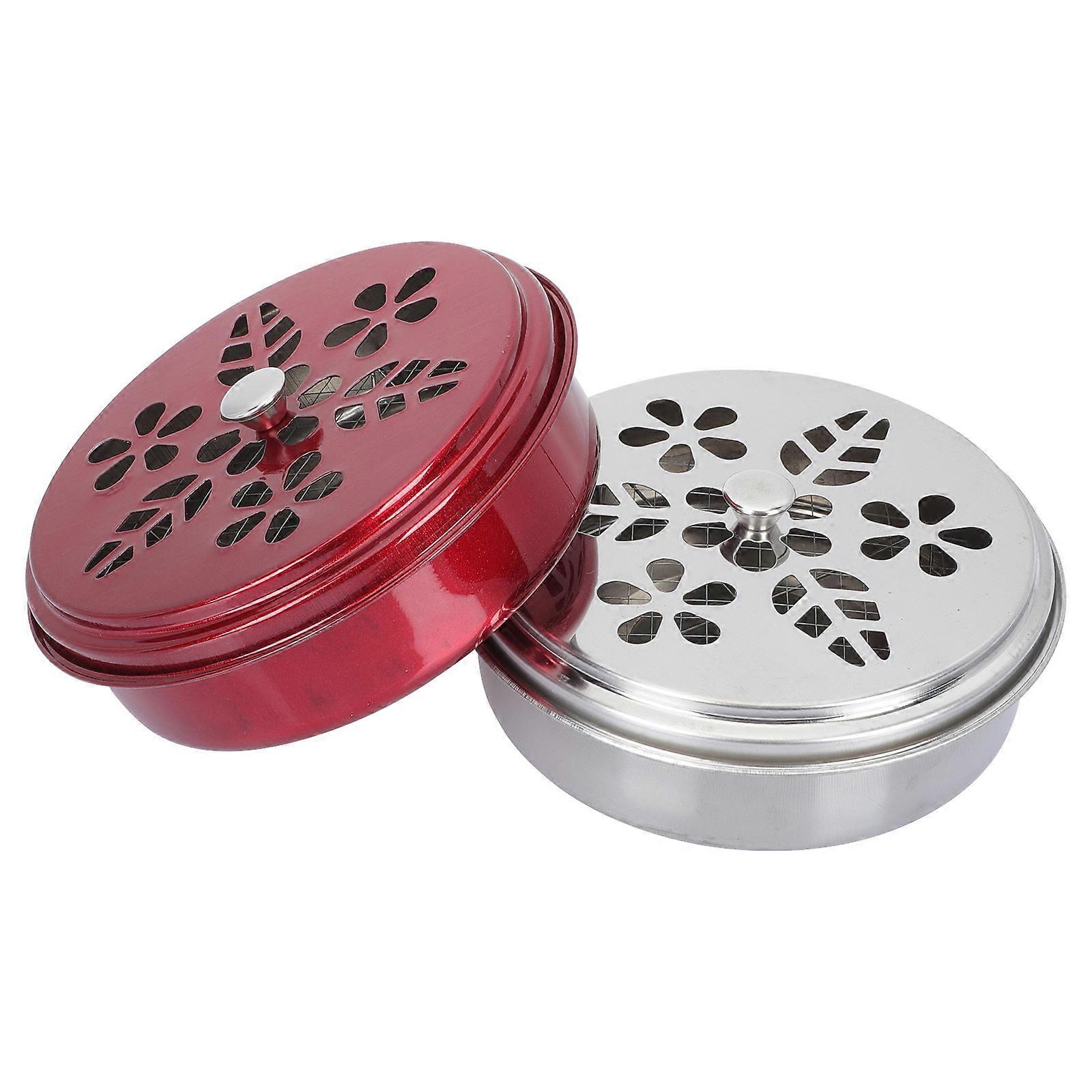 Fragrance Coil Burner Stainless Steel Incense Container Red Camping Smoke Release 13.5x13.5cm 2Pcs