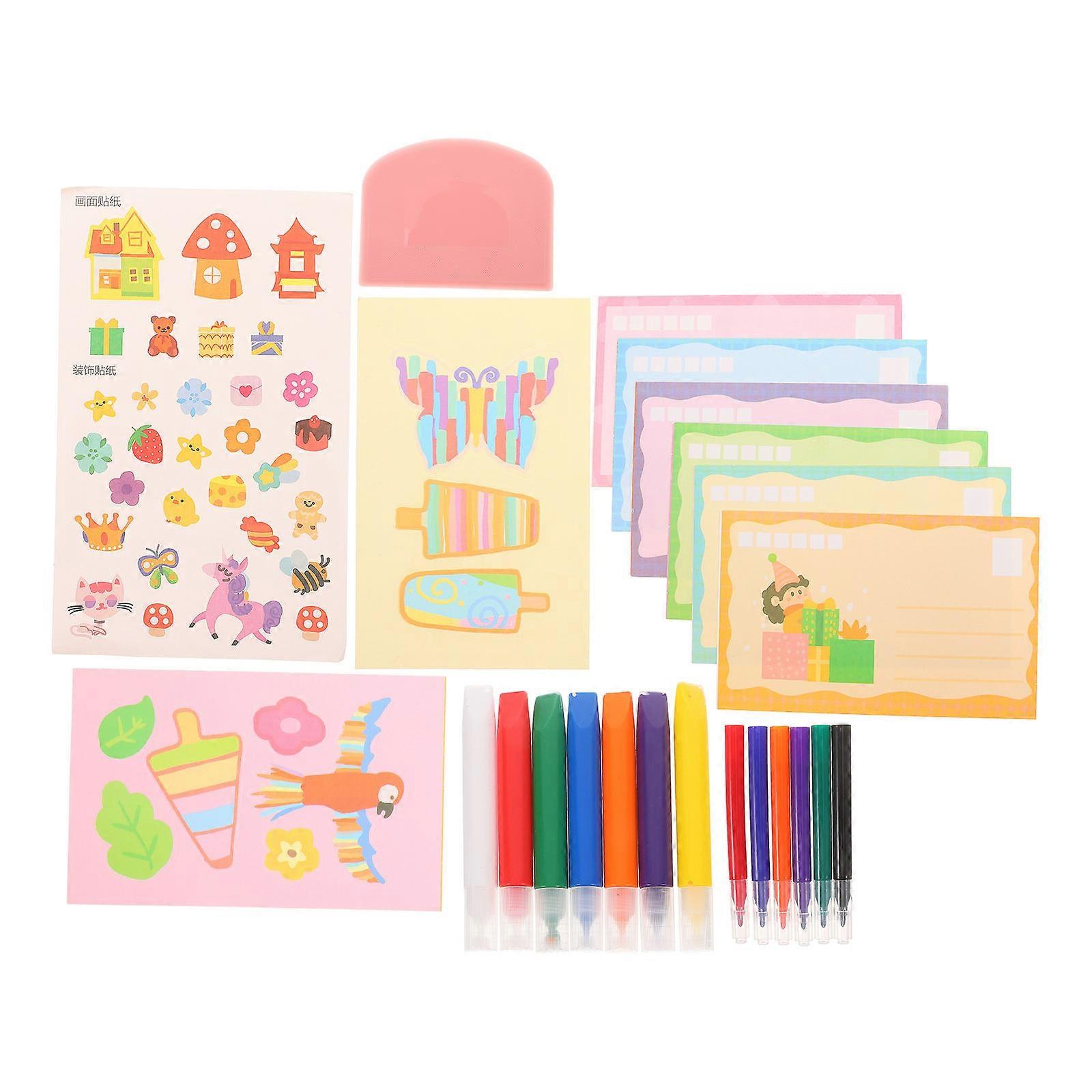 Drawing Project For Kids DIY Bookmark Kit With Postcards And Stickers Rectangle Shape Assorted Color 1Set