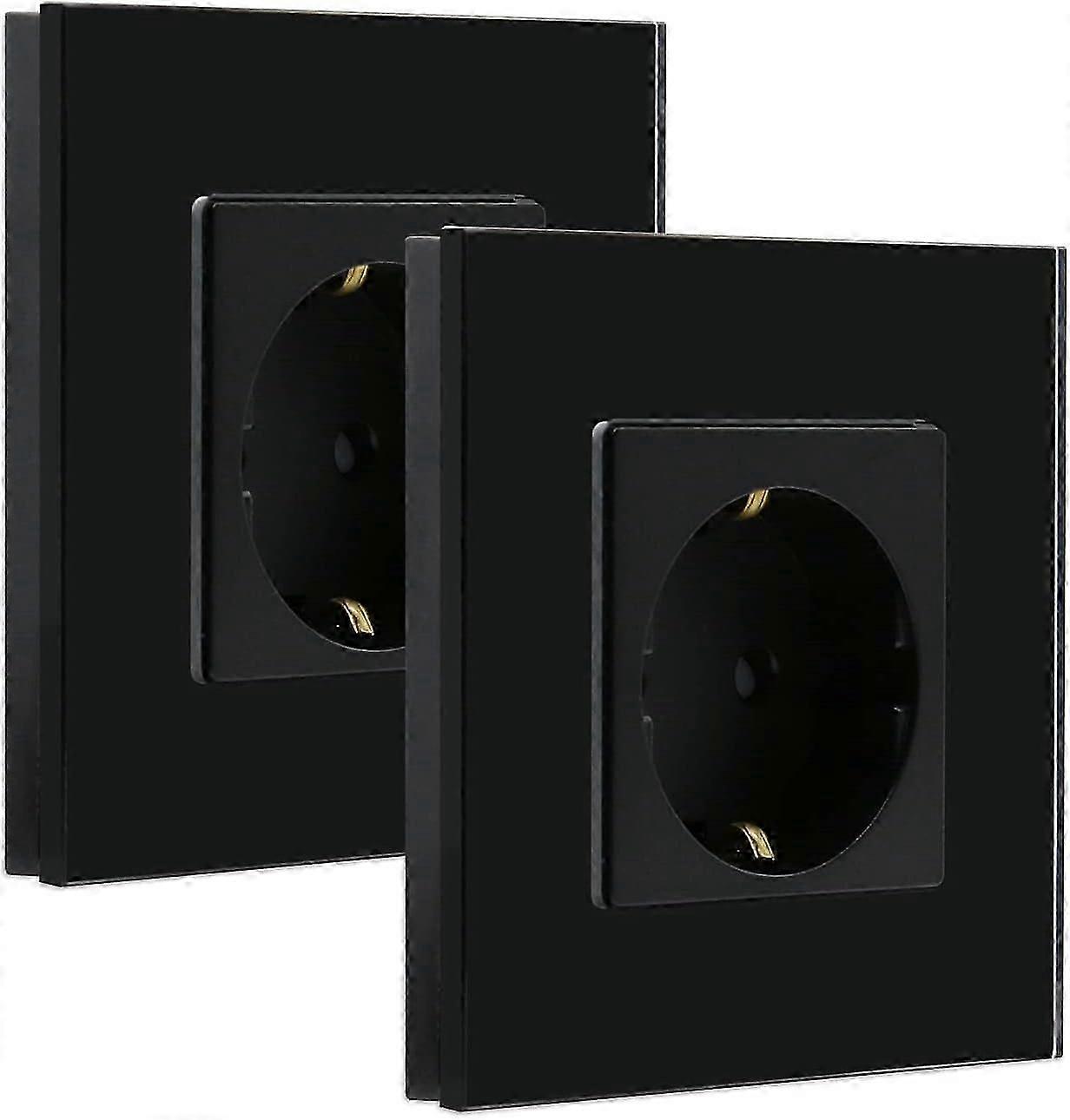 Socket 1 compartment flush-mounted socket crystal glass wall socket black 16A protective contact socket 86mm (2 pack)