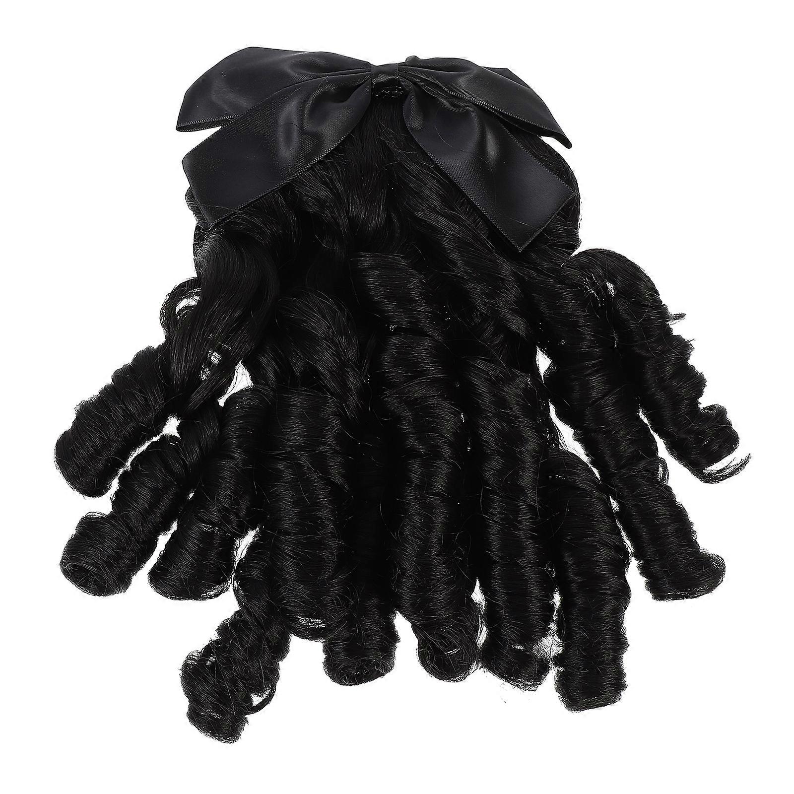 Black Long Curly Ponytail Wig High Temperature Silk Easy to Use Decorative Hairpiece