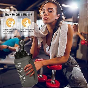 Bandan 2 Litre Water Bottle 2L 2ltr With Straw Time Markings Large Bottle Sports 2lt Flask Water Bottle (Black -A