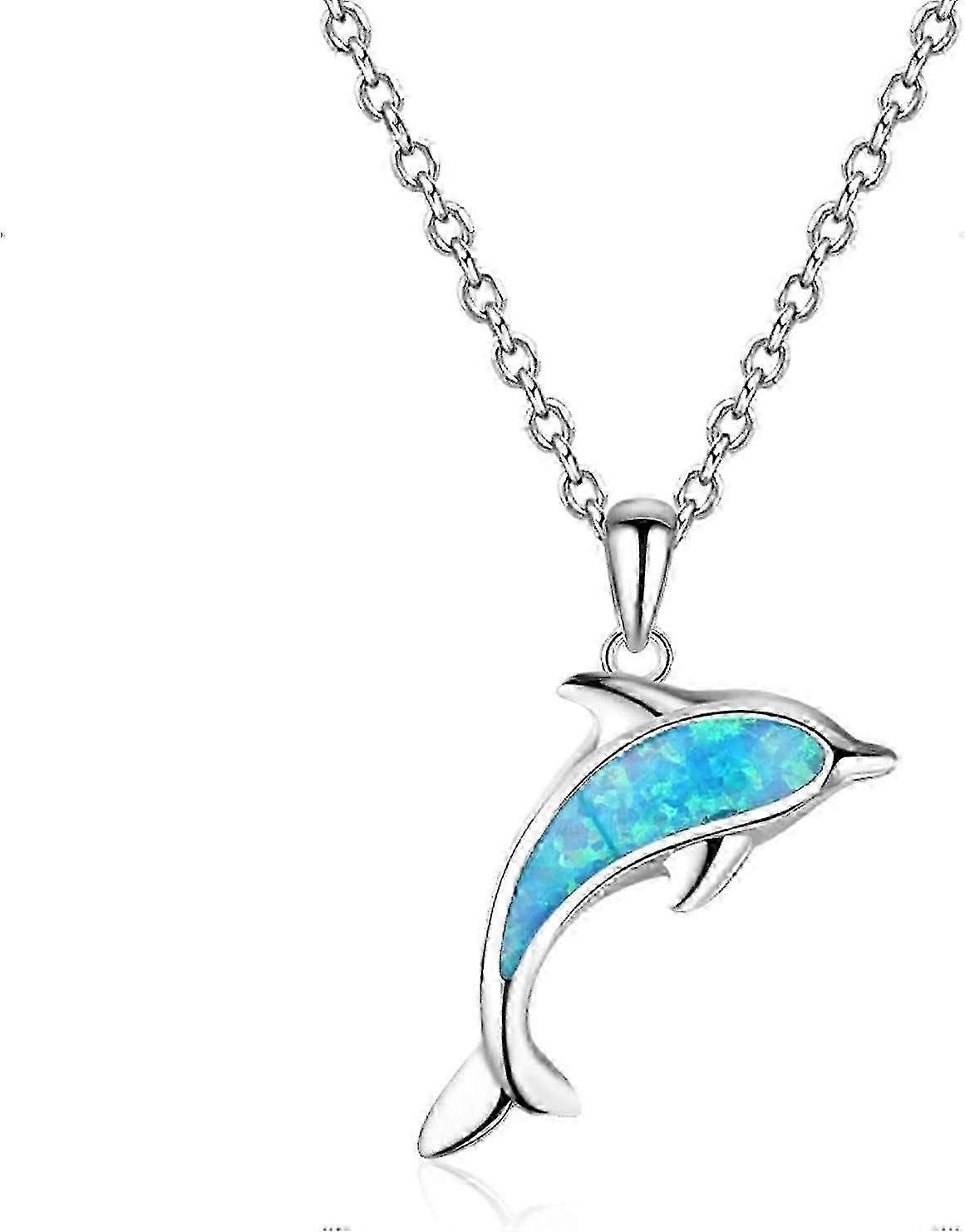 925 Sterling Silber Delphin Halskette mit blauem Opal Anhänger - Damenschmuck Geschenk