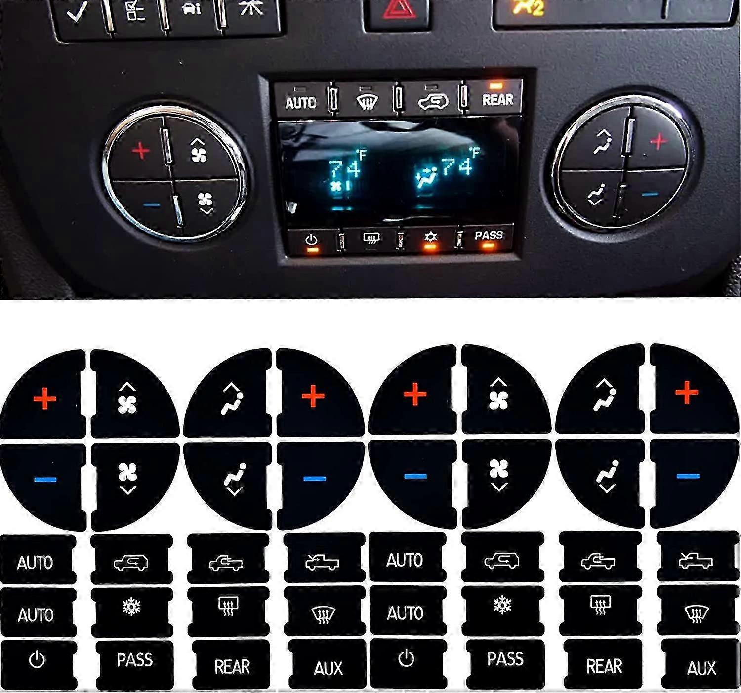 2 Packs A/C Dash Button Repair Kit - Suitable for Certain Brands, Ideal for Restoring Damaged Faded A/C Control Buttons - Decal Replacement