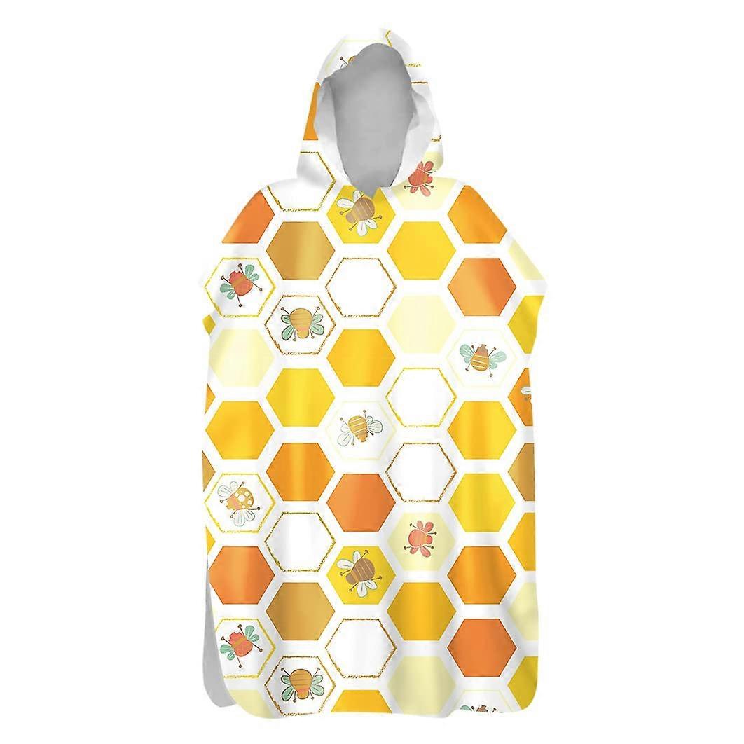 Bath Poncho Beach Towel Microfibre Quick Drying Robe Poncho with Hood 80x145cm Honeycomb Bee