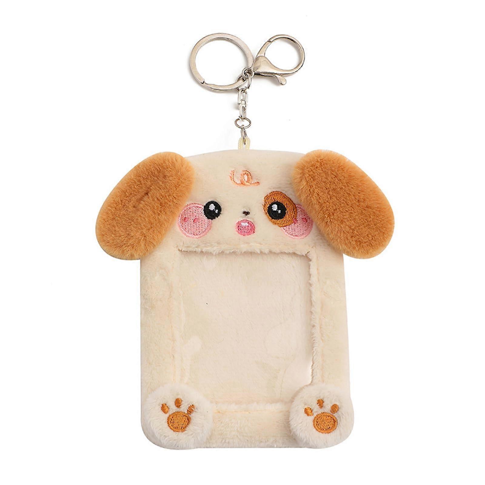 Versatile Photo Card Holder Soft Cartoon Plush Keychain Photo Card Holder for Collectors Fan Accessory Brown Ears Puppy Ref: 1525
