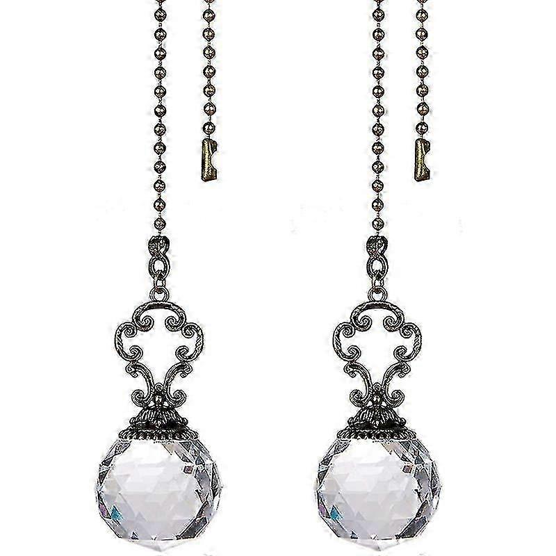 Set Of 2 Vintage-style Clear Fan Pull Chains with Crystal Prism Balls