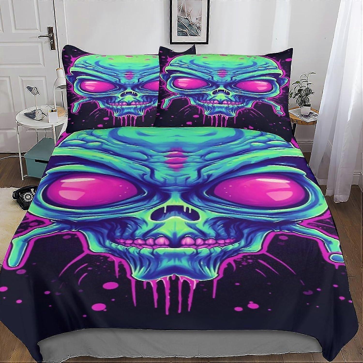 Alien Monster 3D Printed Duvet Cover with Pillowcases Bedding Set with Zipper Closure Hypoallergenic Soft Microfiber