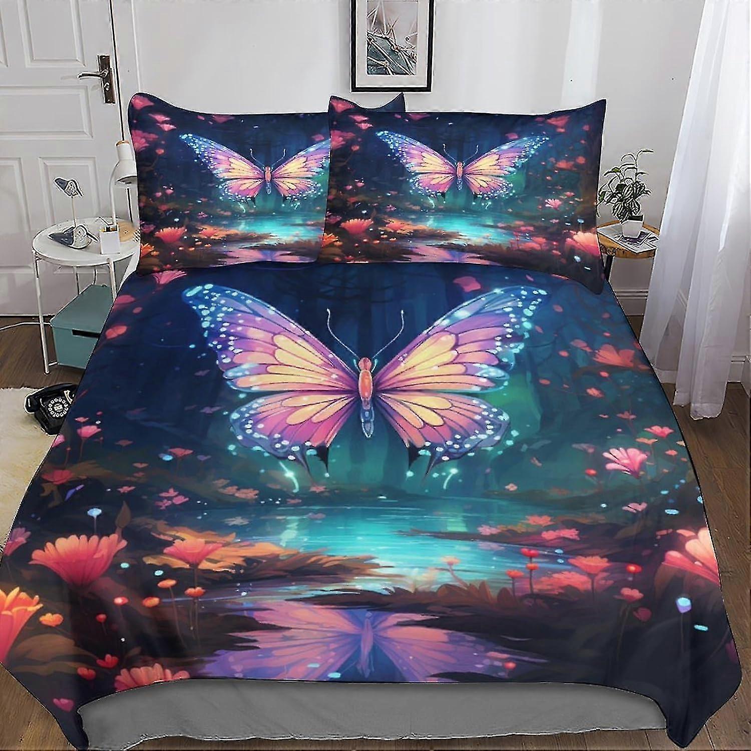 Flower Butterfly 3D Printed Duvet Cover Set Brushed Microfibre Soft Colorful Quilt Covers Easy Care Hotel Quality Bedding Sets with Pillowca
