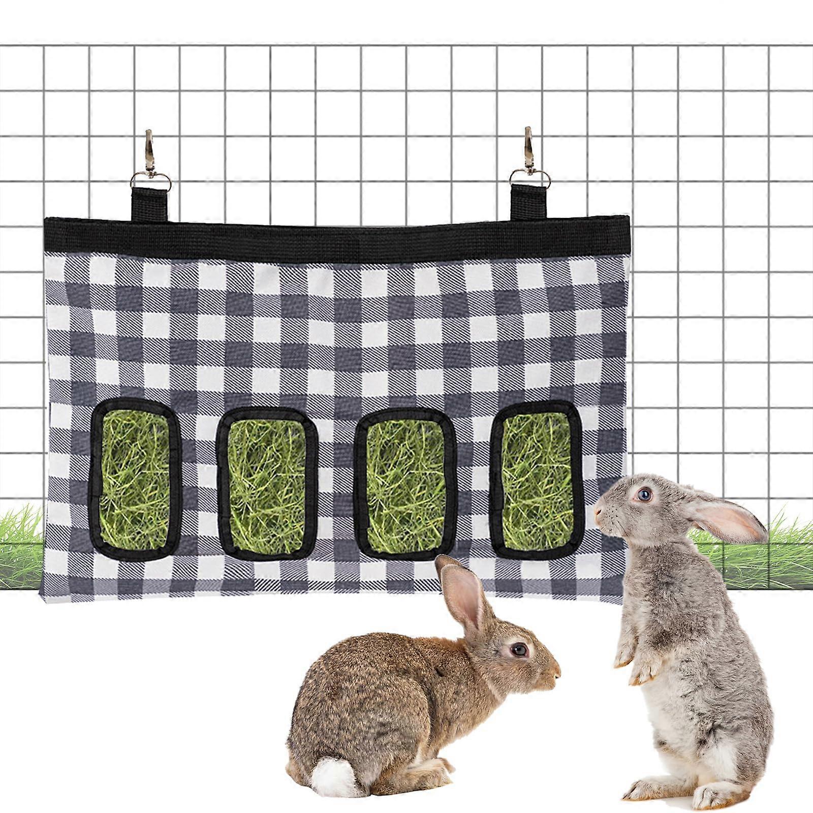Rabbit Hay Bag, Guinea Pig Hay Bag, Rabbit Feeder Sack, 600D Oxford Cloth Fabric that Feeds Hay for Small Animals (4 Windows)