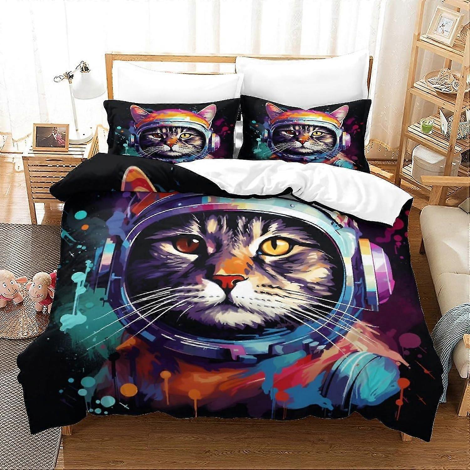 Space Cat Bedding Duvet Cover Set for Adults and Kids, 3D Printed Bedspreads Without Comforter