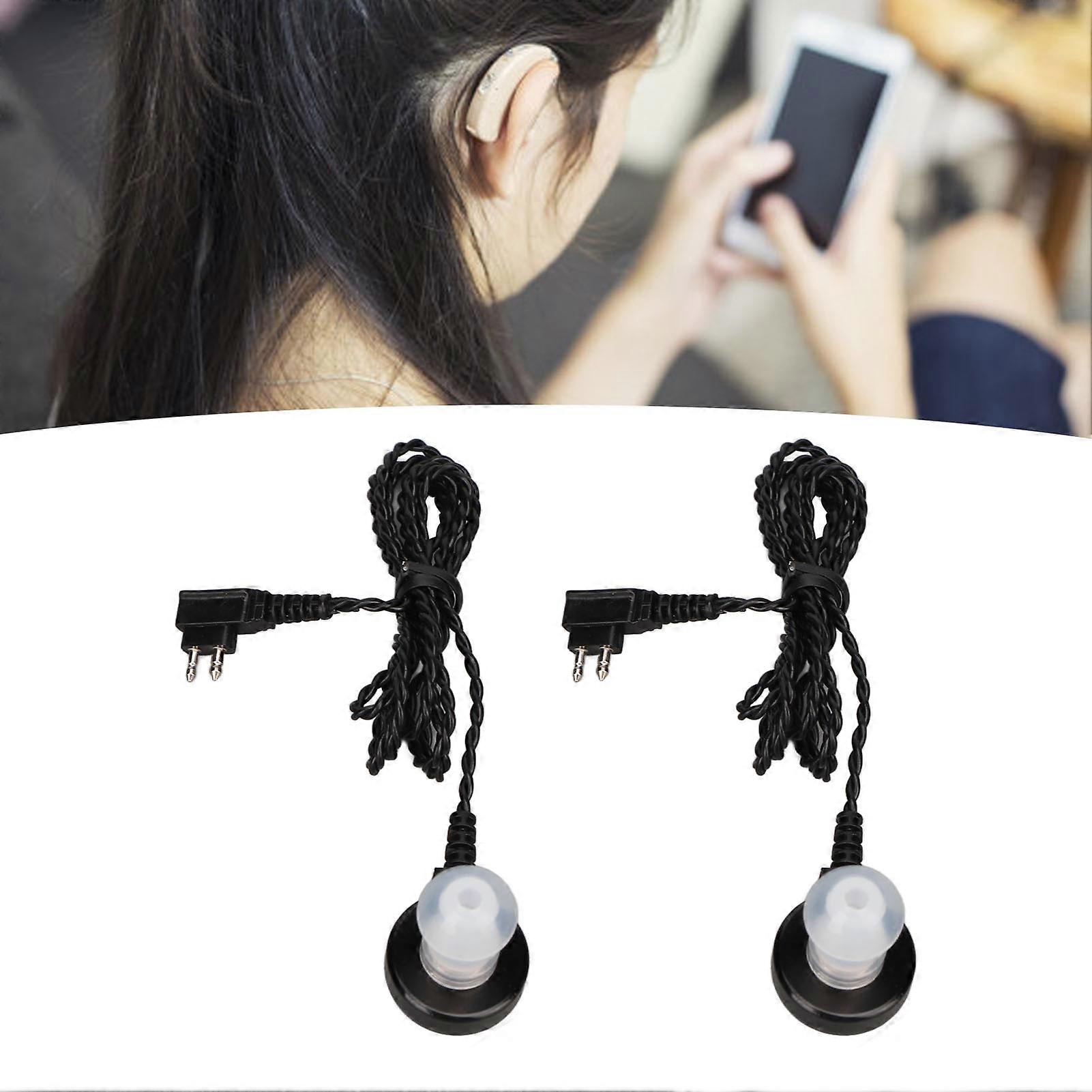 Hearing Device 2 Pin Cable Wire Sound Hearing Device Receiver with Earplug Replacement Accessory Black 