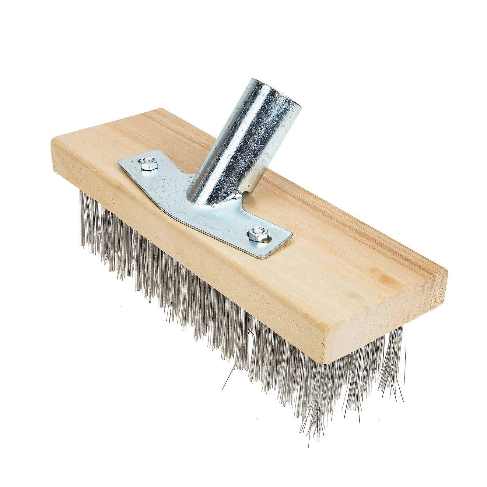 The **Stainless Steel Bristles Floor Scrub Brush** is a heavy duty cleaning tool designed to tackle the toughest stains and grime on a variety of