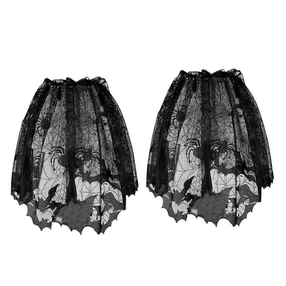 Black Halloween Lace Lampshade Covers 2pcs Hollow Bat Pattern Decor for Table Lamps, Durable Flexible Material for Festive Atmosphere