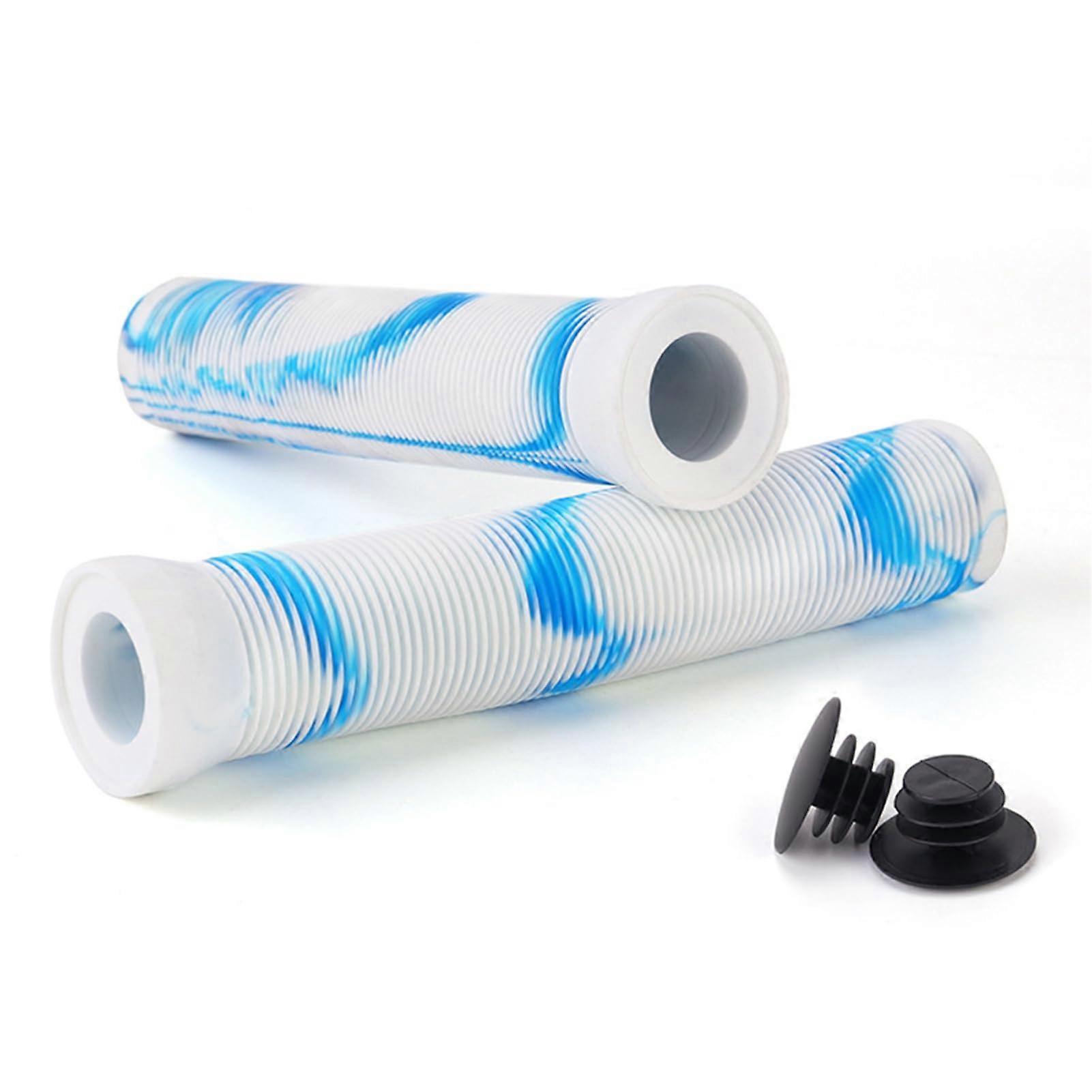 Scooter Grips Bicycle Handlebar Grips Soft Rubber for MTB BMX Urban Bike White Blue