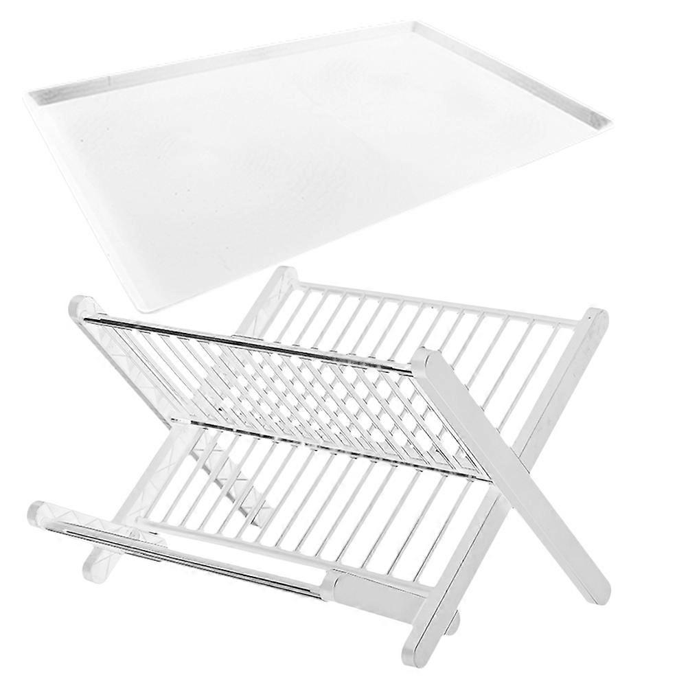 Kitchen Dish Rack Folding Dish Drainer for Home 1Set White