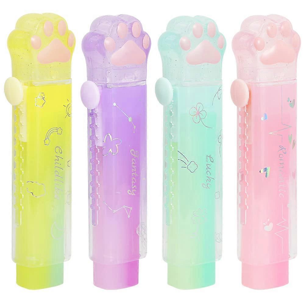 Pack of 4 Cat Paw Erasers, Retractable Rubber for Children, Gradient Erasers