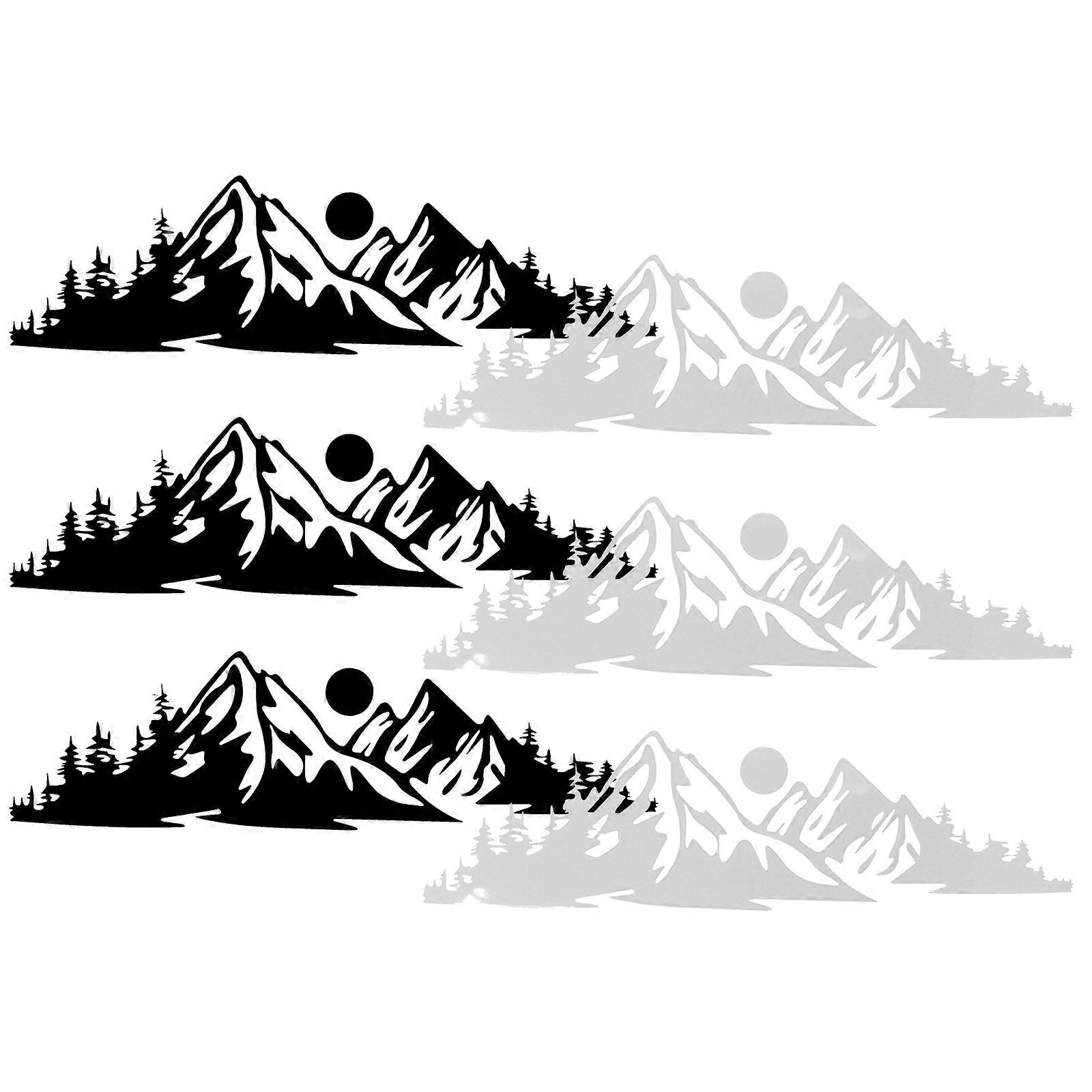 6pcs Reflective Mountain Car Stickers Black and White Easy Apply Removable Vinyl Decals for Rear Windshield Bumper Exterior Decoration Automotive