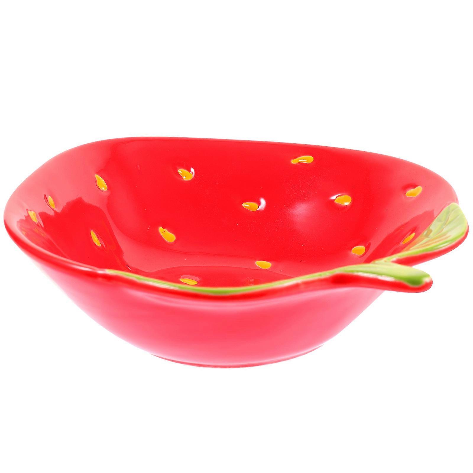 Cute Fruit Bowl Ceramic Food Bowl Outdoor Use Strawberry Shape Red 19.8X16.2X5CM Food Serving 1Set