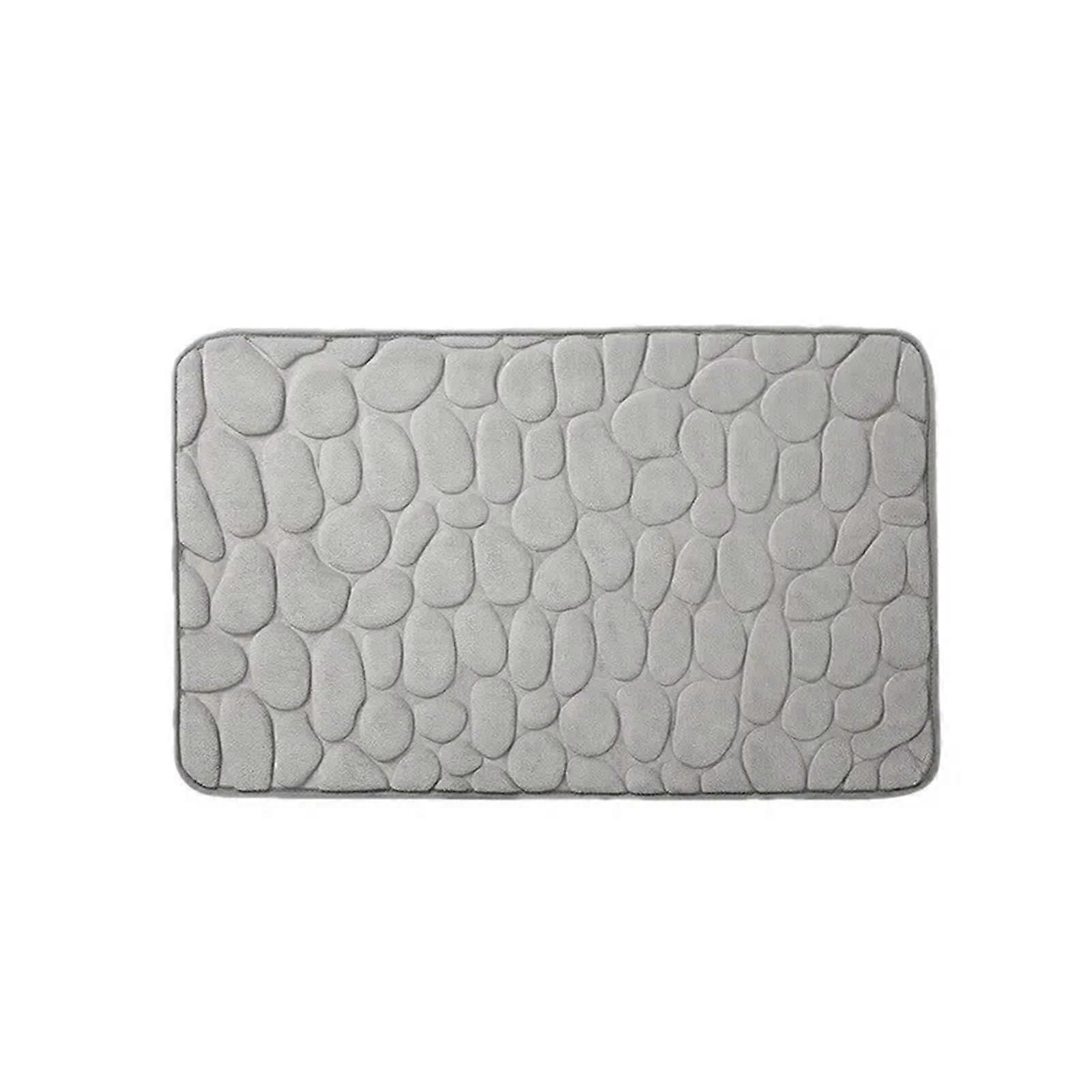 Nonslip coral velvet bath mats, embossed stone pattern, memory foam, gray