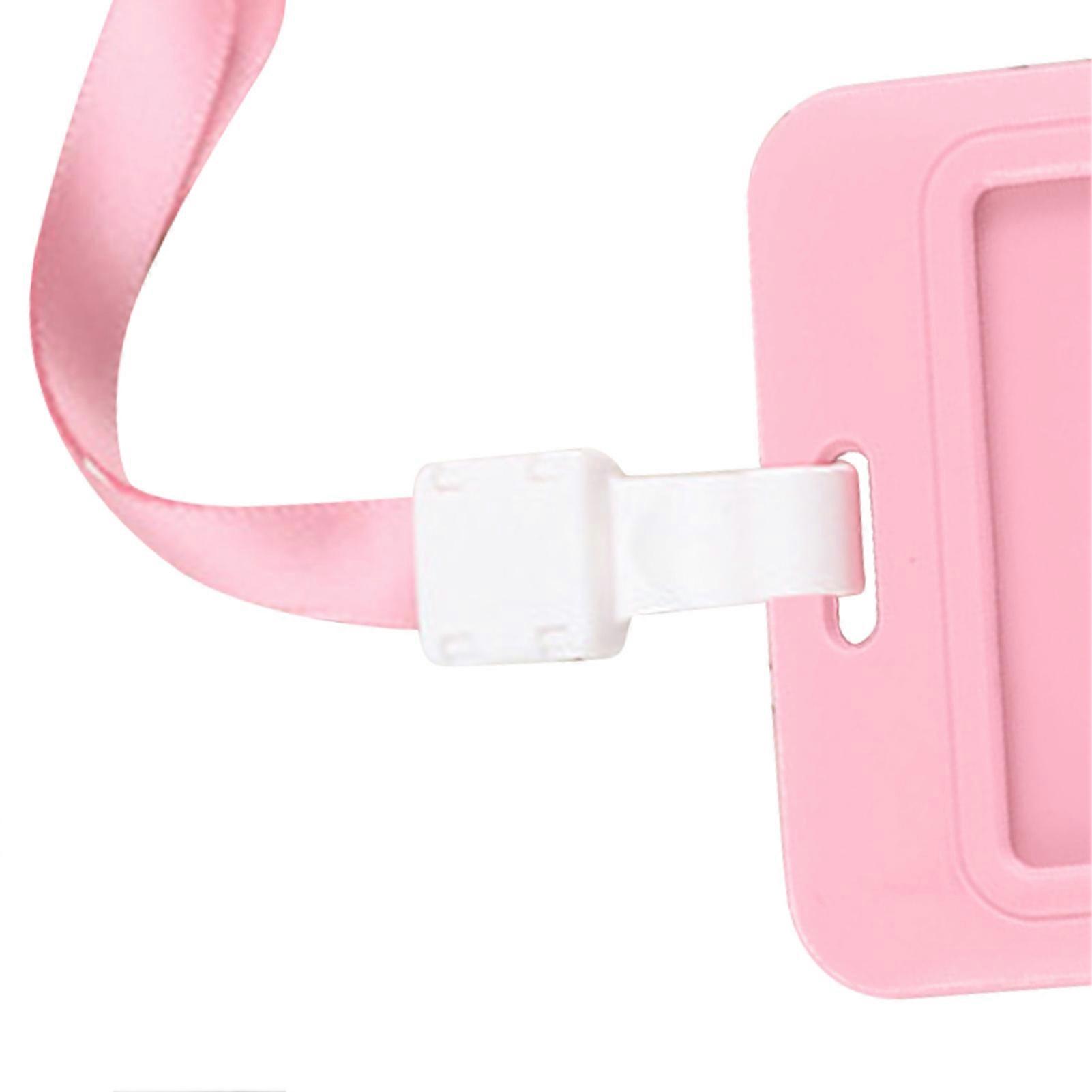 Badge Holder Bright Color Thick Sturdy ABS Rounded Corner Waterproof Bus Card Holder with Lanyard for Company School Roseate
