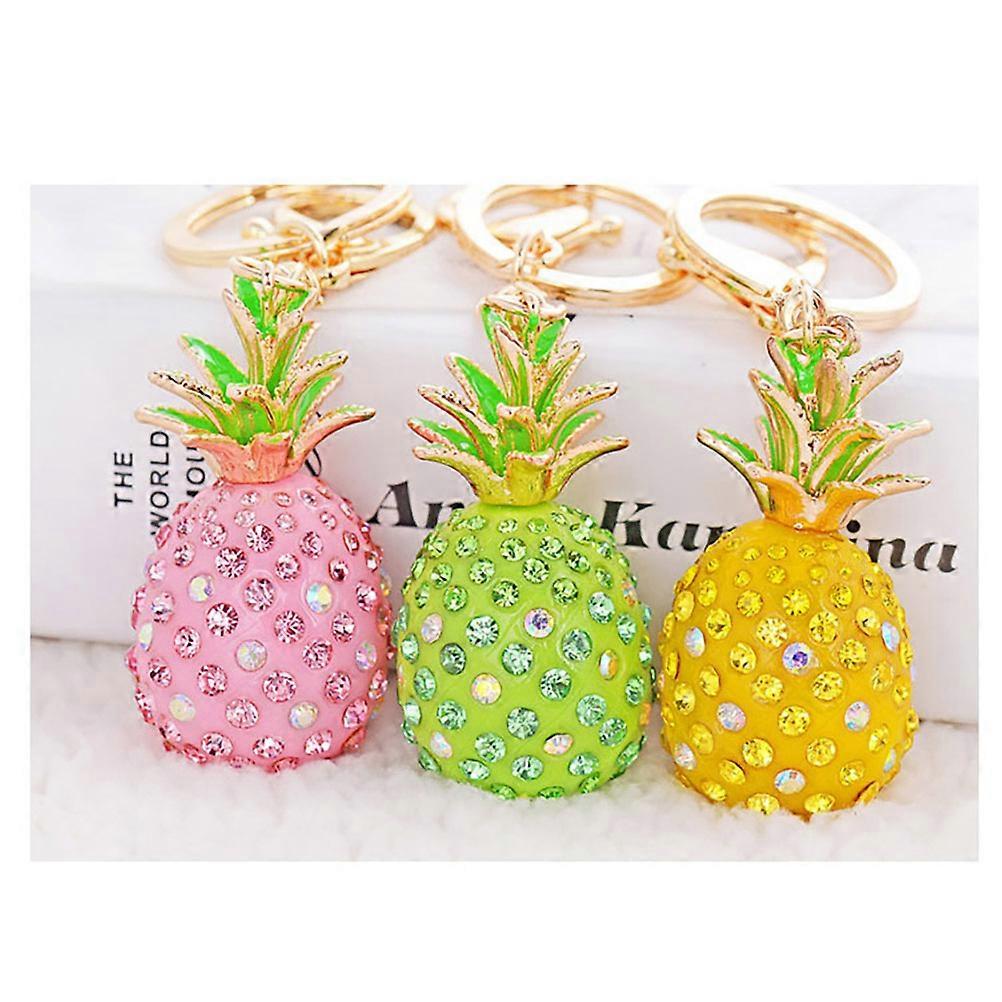 Pineapple Crystal Rhinestone Keyring Charm Pendant Bag Key Ring Keychain (Pink)