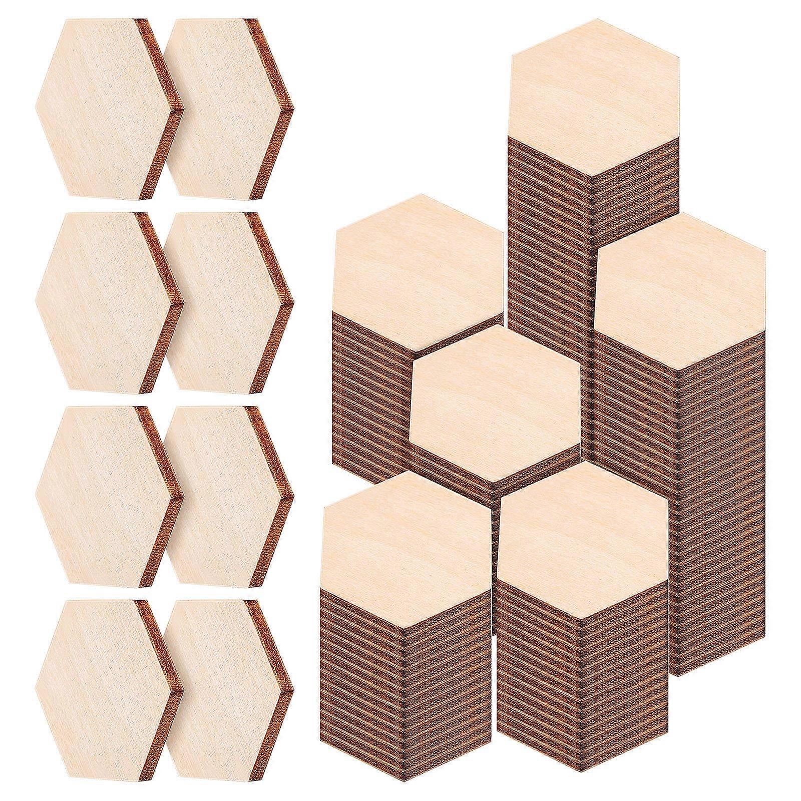 Hexagon Wood Pieces for Crafts Light Brown Wooden Ornaments for Decoration 200 Pcs