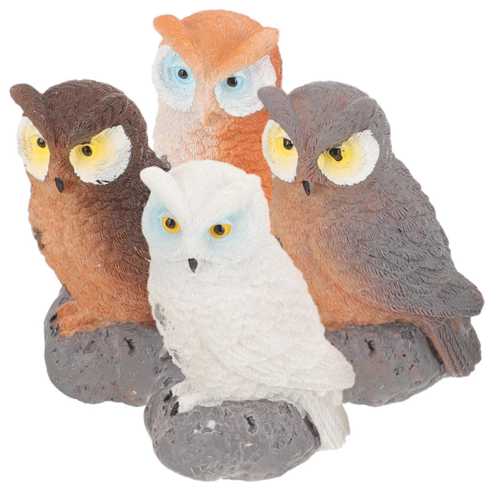 4pcs Miniature Owl Garden Decor, Creative Resin Ornament Set for Outdoor & Indoor Use, Unique Micro Sculptures for Bonsai and Plant Pot Decoration