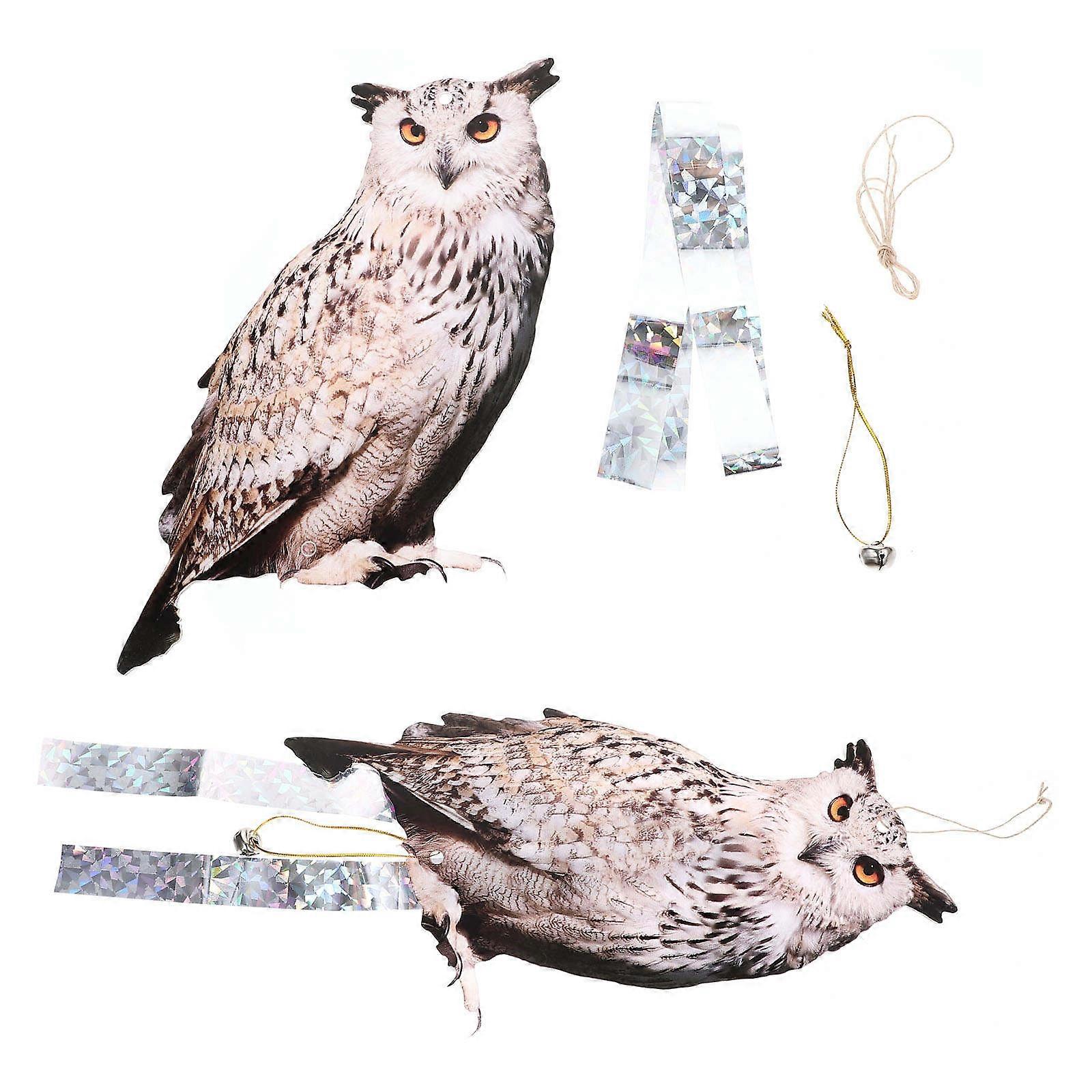 Realistic Owl Decoys 2 Pack Hanging Bird Deterrents for Gardens & Yards Durable Acrylic Rotating Ornaments with Shiny Visual Effects for Control &