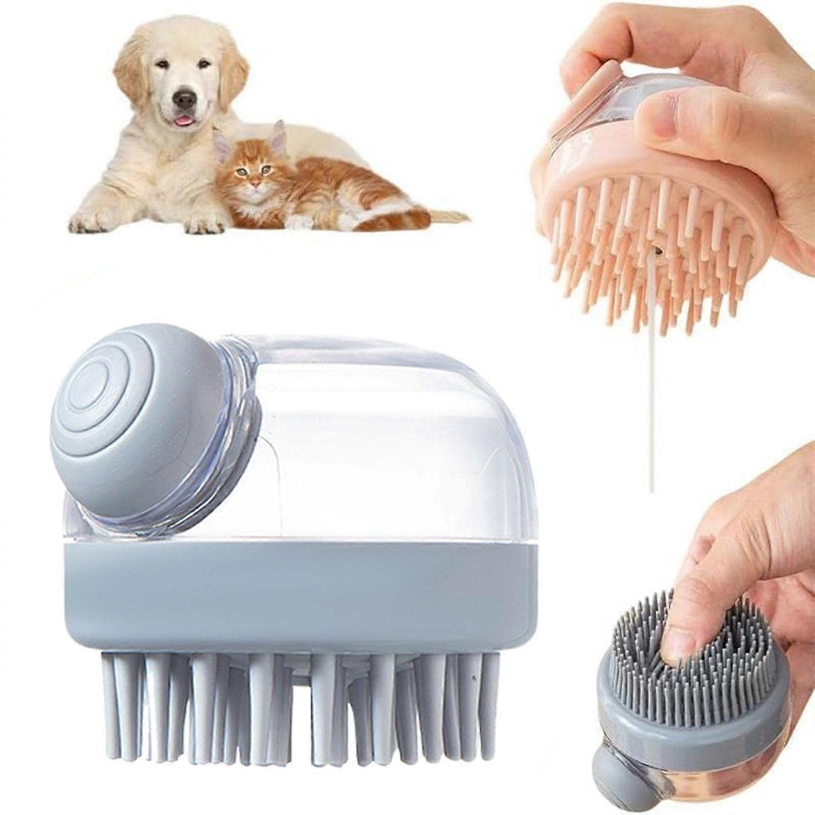 Bubble Brush for Bathing, Dog Shampoo Brush With Dispenser, 2-In-1 Washer for Long and Short-Haired Dogs, Grey