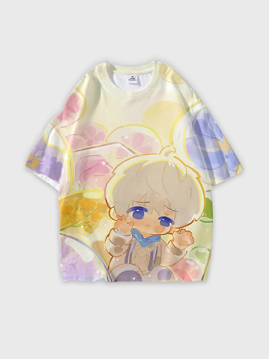 T-shirt round neck Role Pattern loose short sleeve E443