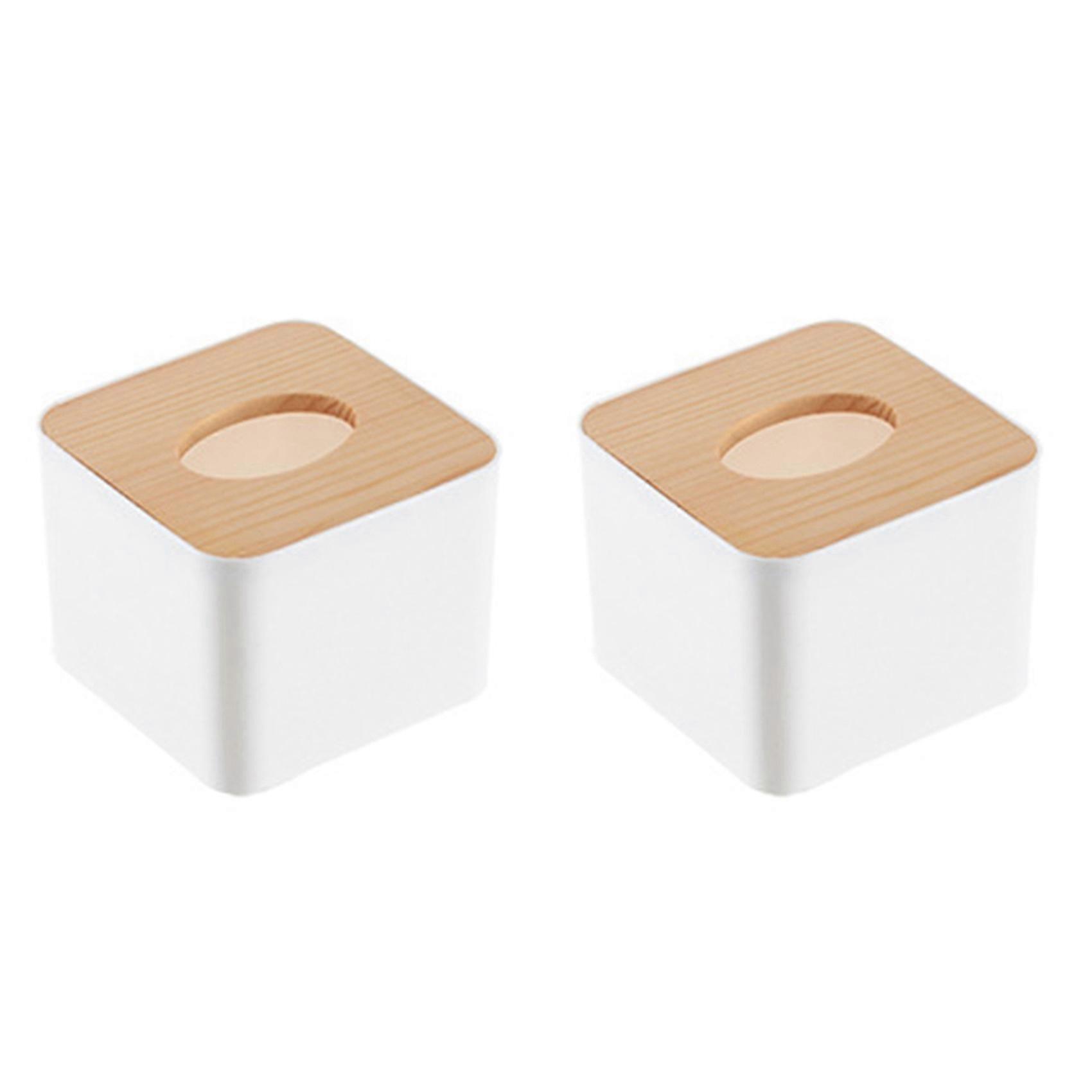 2X Square Tissue Box Tissue Box with Wooden Lid Household Removable Mini Wooden Tissue Box