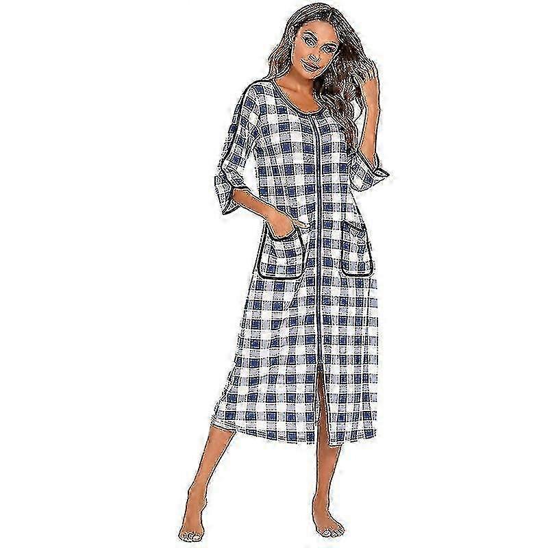 chinese dress ladies Women Zip Up Robe Short Sleeve House Dress Knee Length Bathrobe Soft  Sleepwear Housecoat Nightgown with Pockets #01 Army Green, Small at Amazon  Women's Clothing store