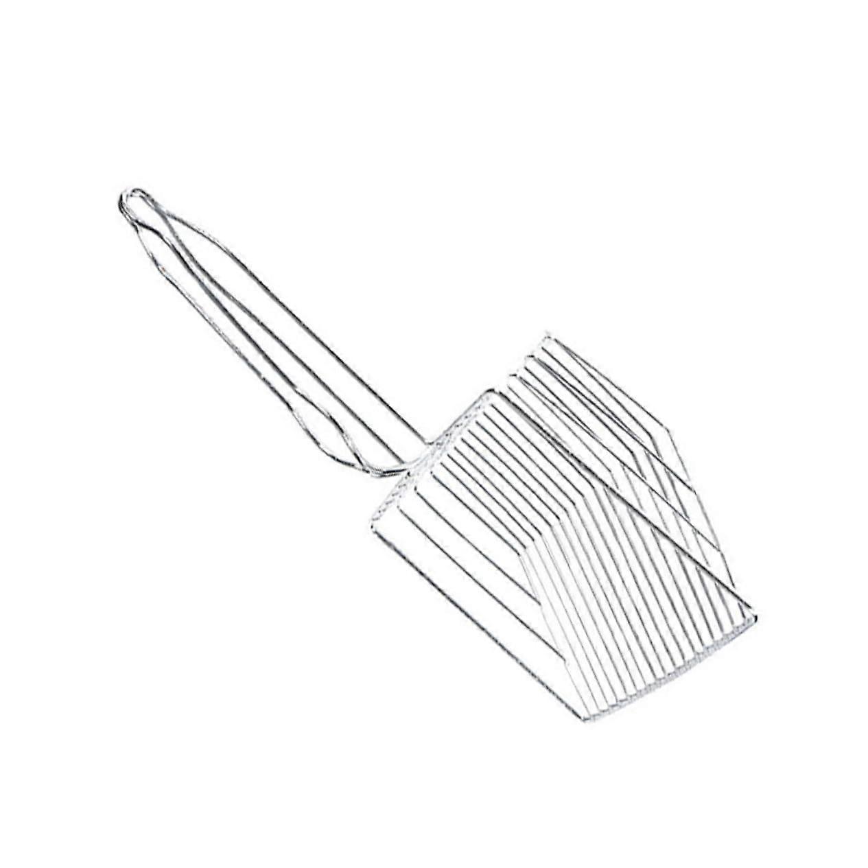 Cat Litter Scoop Stainless Steel with Long Handle, Durable Handheld Litter Remover for Cats, Simple Silver Design