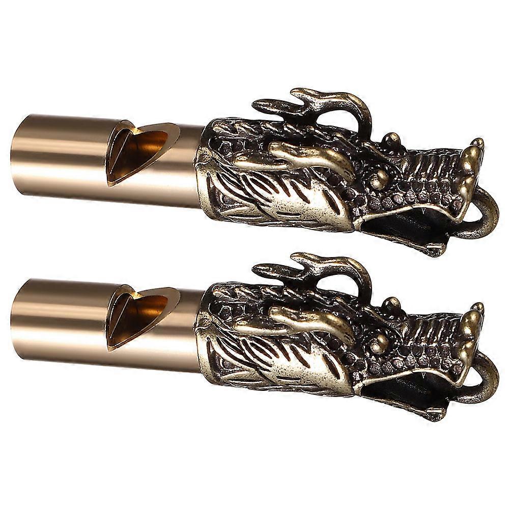 Golden Brass Dragon Head Whistle Keychain for Decor with Loud Sound and Intricate Design 2pcs