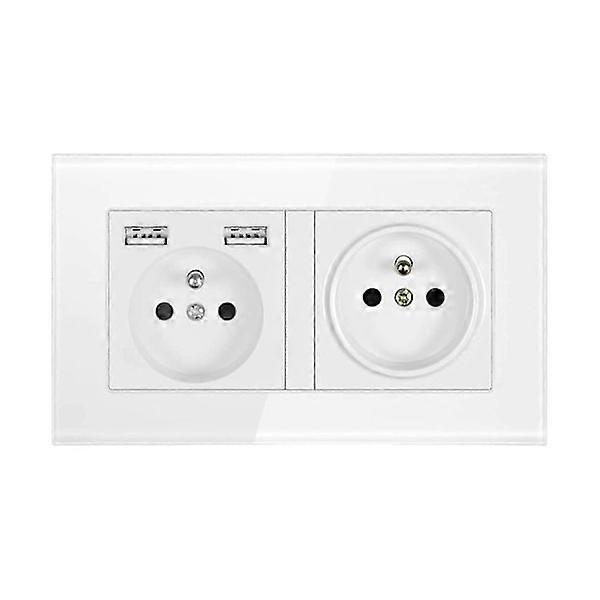 Double Wall Socket, Wall Socket with Double USB 5V/2100mA, Recessed Socket with 2 USB Ports