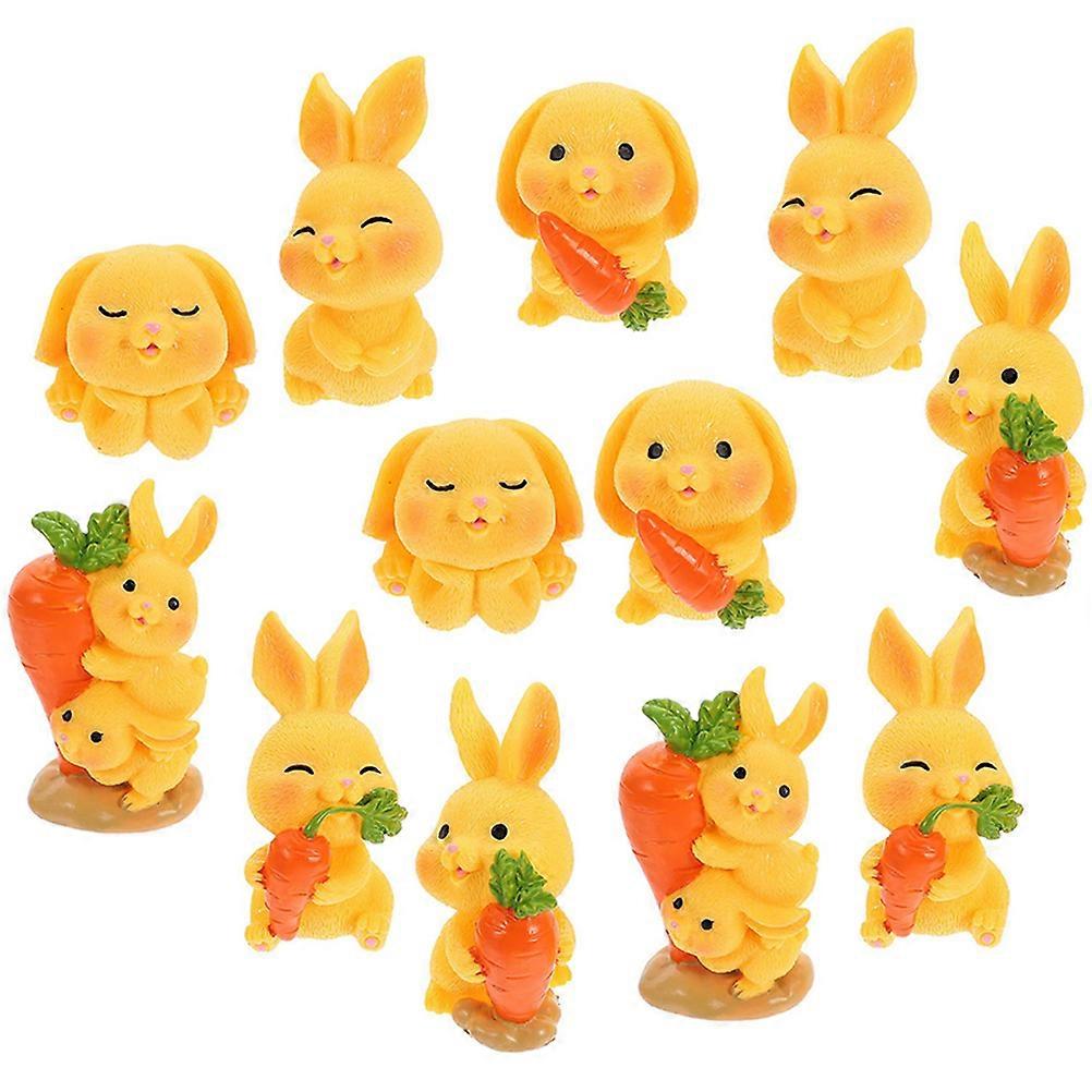 12pcs Decorative Mini Rabbit Figures, Adorable Desktop Bunnies, Realistic Resin Craft for Cheerful Atmosphere, Stylish Home Decoration