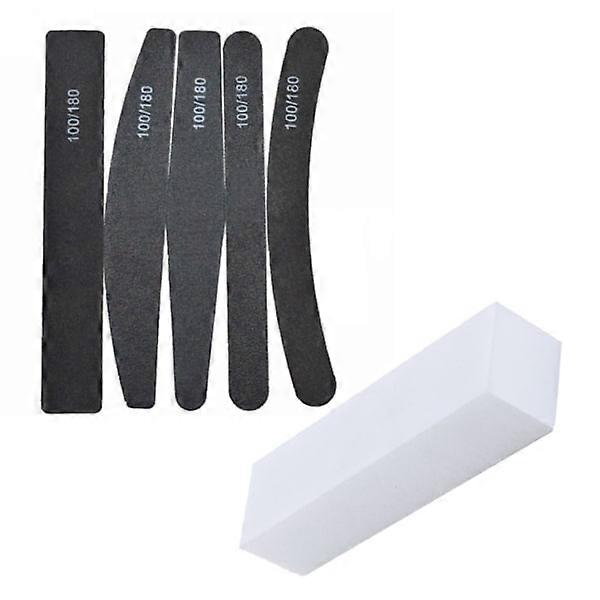 5pcs Nail Files Double Sided - 100/180 + Buffer File Black