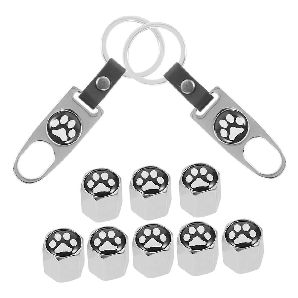 Unique Aluminum Alloy Tire Valve Caps with Paw Print Design, Includes Metal Removal Tool Set for Replacement