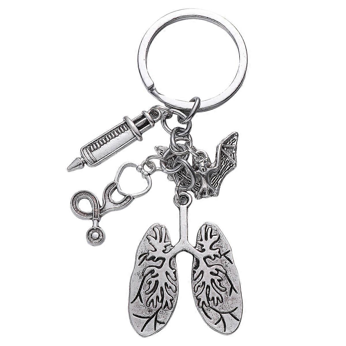 Creative Keychains with Lungs and Bat Pendant Decoration Durable Metal Silver for Hanging Keys